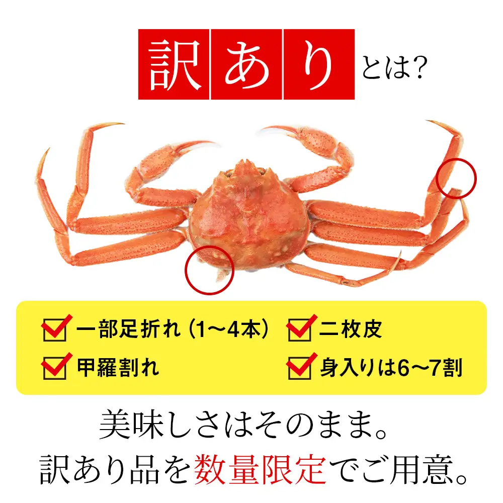 【7営業日以内発送】訳あり オオズワイガニメス (約150-350g前後) 浜ゆで 2kg (5～9尾入) AS226