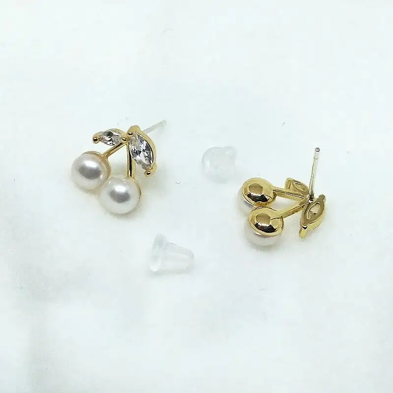2116 真珠ピアス・さくらんぼ・G（淡水本真珠・ボタン） 贈り物 かわいい アクセサリー カジュアル オシャレ クリスマスプレゼント チェリー