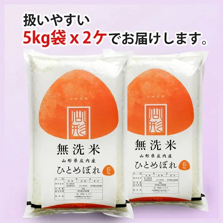≪新米予約≫ 令和８年12月中旬発送 無洗米 ひとめぼれ 10kg 5kg×2袋 山形県産 令和8年産米 ご希望の時期頃お届け 東北 山形県 遊佐町 庄内地方 精米 白米 小分け 少人数[1579R08M12b]
