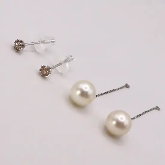 2055 Pt　あこや本真珠6.5～7.0㎜　ダイヤモンド0.20ct　ピアス 2way 取外し可能