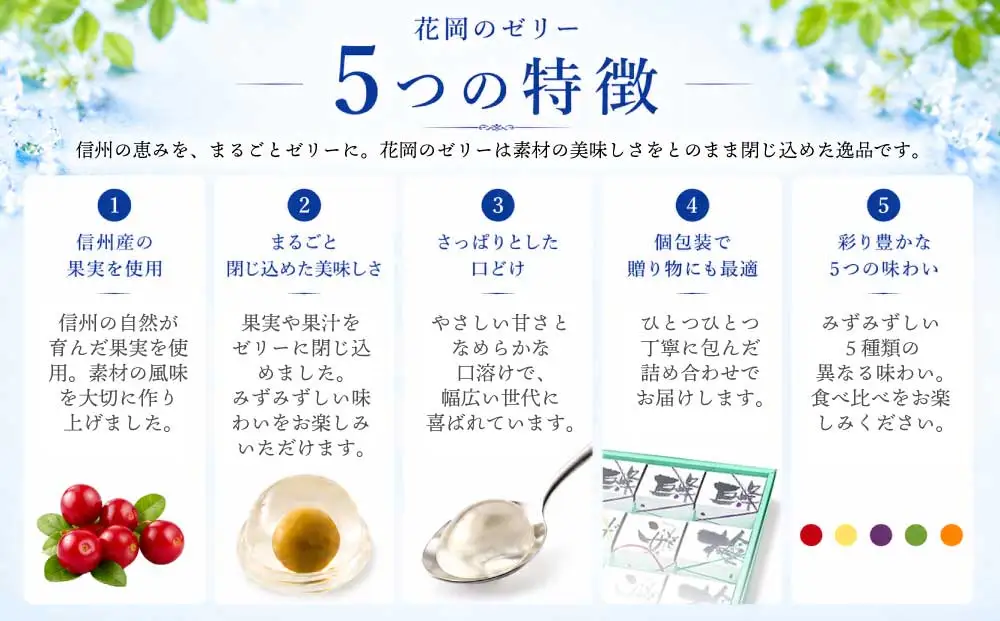 夏季限定！信州のフルーツゼリー12個セット（巨峰、こけもも、あんず、りんご、梅）【御菓子処花岡】　｜お中元 ギフト 贈り物 プレゼント