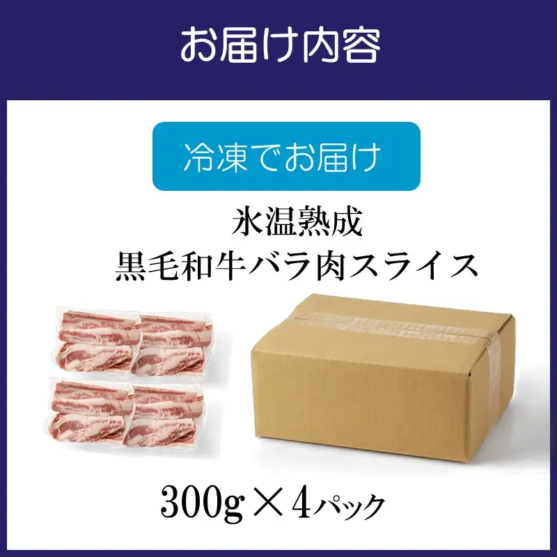 【氷温熟成】黒毛和牛バラ肉スライス 1200g（300g×4パック）【配送不可地域：北海道・沖縄・離島】【077D-017】