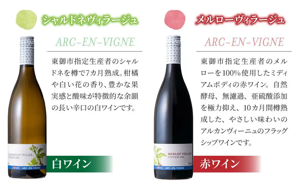 GI NAGANO認定ワイン　赤白飲み比べセット（メルローヴィラージュ、シャルドネヴィラージュ）|【アルカンヴィーニュ】日本ワイン 長野ワイン 東御ワイン ワイン 長野 東御 赤ワイン 白ワイン 辛口 テーブルワイン 熟成