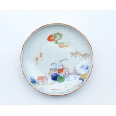 有田焼 色絵山水4.5寸取皿 2枚セット【まるぶん】まるぶんオリジナル 食器 器 うつわ 磁器 陶磁器 小皿 取り皿 飾り皿 染付 手描き 日本画 和風 A25-643