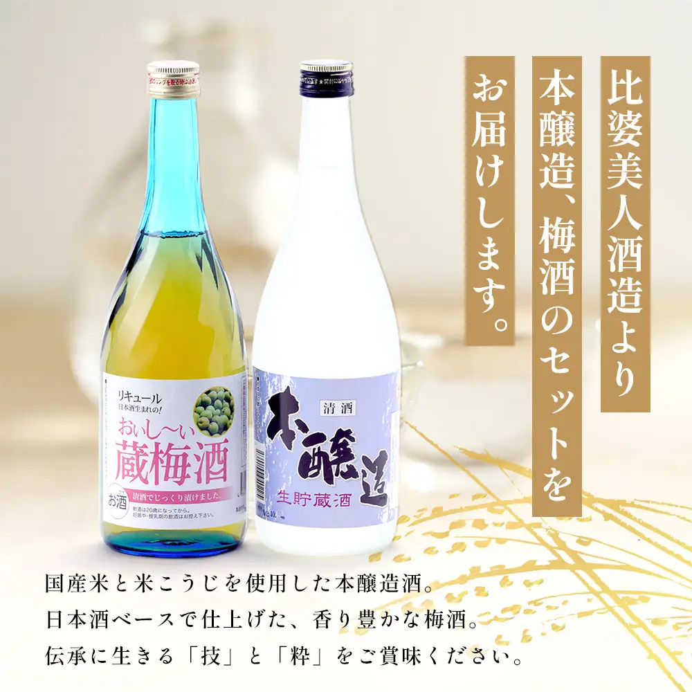 本醸造・梅酒セット(720ml×2本) | 比婆美人酒造 うめ酒 日本酒 清酒 広島 庄原 生貯蔵酒
