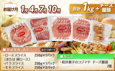 全部真空パック！10回お届け！「おさつポーク」と加工品定期便_TAA10-1402_(都城市) 小分け 真空 かさばらない ブランドポーク 豚肉 加工品 セット バラエティ豊かにお届け おさつポーク チーズ饅頭 小分け 真空パック