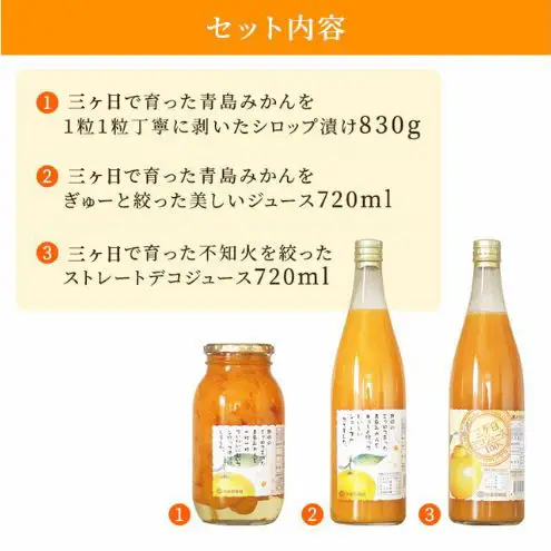 浜松市三ヶ日町平山産加藤柑橘園のみかんジュース3点セット ジュース シロップ漬け デコジュース みかん ミカン 不知火 青島みかん 柑橘 フルーツギフト 静岡 浜松市