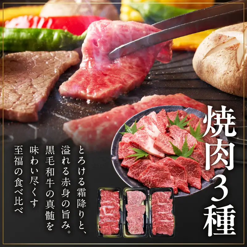 【お中元対応】黒毛和牛 お肉の贈り物 焼肉 3種 360g 化粧箱入り