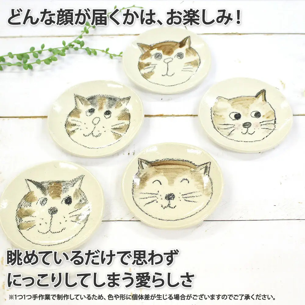 475.職人 手作り 猫 ねこ お皿 おしゃれ 平皿 5枚セット 工芸品 民芸品 陶芸 川湯温泉 北海道 弟子屈町