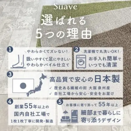 やわらか洗えるキッチンマット 50×240cm　グレージュ(suave)【1746226】