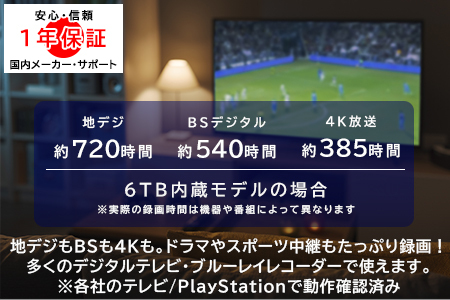 【110-95】ロジテック HDD 6TB USB3.1(Gen1) / USB3.0 国産 TV録画 省エネ静音 外付け ハードディスク【LHD-EN60U3WS】
