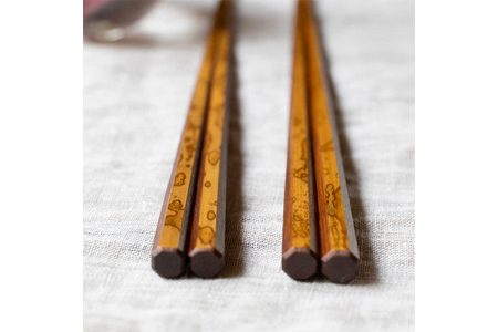 京都長岡京産 紋竹八角摺り漆箸 2膳セット [1643]