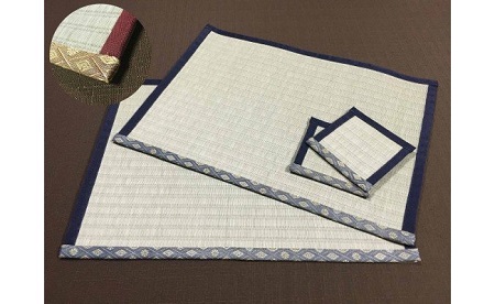 【ゴシゴシ洗える！？】畳ランチョンマット、テーブルランナーセット　カラー：青紋＋青