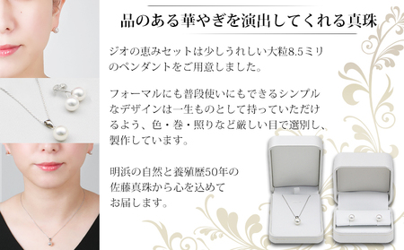 保証書付＜明浜産真珠ジオの恵みセット(ペンダント・ピアス)＞ 8.5～9.0mm 純国産 高品質 あこや パール アクセサリー フォーマル ファッション レディース 女性 誕生日 記念日 成人祝い 佐藤真珠 愛媛県 西予市 【常温】『最短10営業日以内に順次発送予定』 ASS0033
