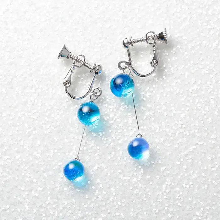 2469.ジュエリー イヤリング 2連 アクセサリー 湖水 ガラス細工 ハンドメイド 手作り 北海道 弟子屈町