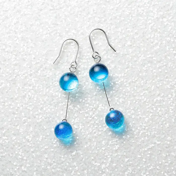 2471.ジュエリー ピアス 2連 アクセサリー 湖水 ガラス細工 ハンドメイド 手作り 北海道 弟子屈町