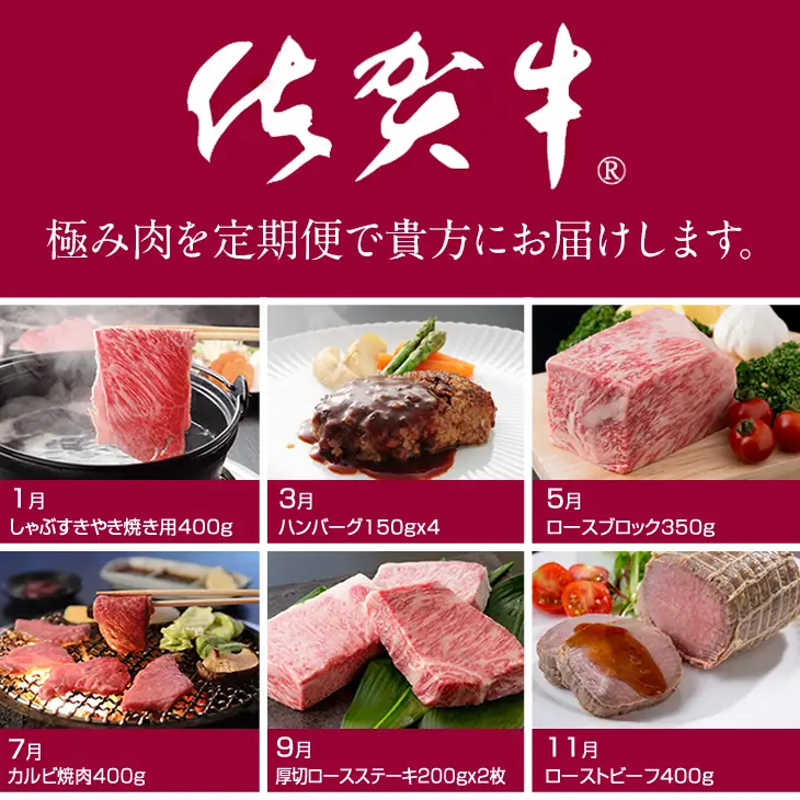 【定期便】 (年6回/奇数月お届け) 佐賀牛 牛肉 定期便 Q108-002