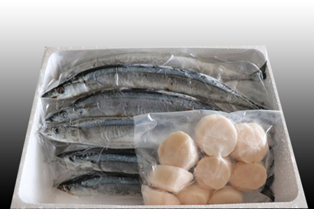 冷凍生さんま5尾×2P、ほたて貝柱200g×1P A-30033