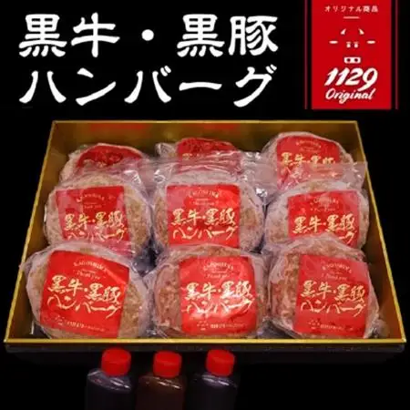 鹿児島県産 黒牛×黒豚ハンバーグ9個【配送不可地域：離島】【1185915】