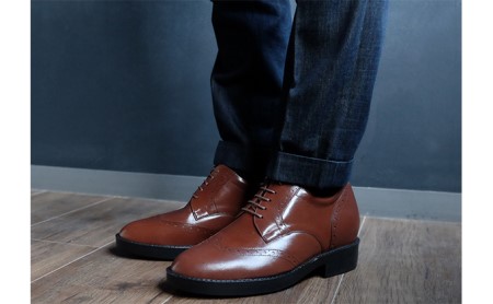 ビジネスシューズ 本革 革靴 カンガルー革 紳士靴 ウイングチップ 7cmアップ シークレットシューズ No.232 ブラウン 雑貨 日用品  BN002 26.0cm
