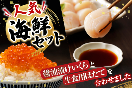 いくら醤油漬け100g×4P、ほたて貝柱500g×2P D-36034