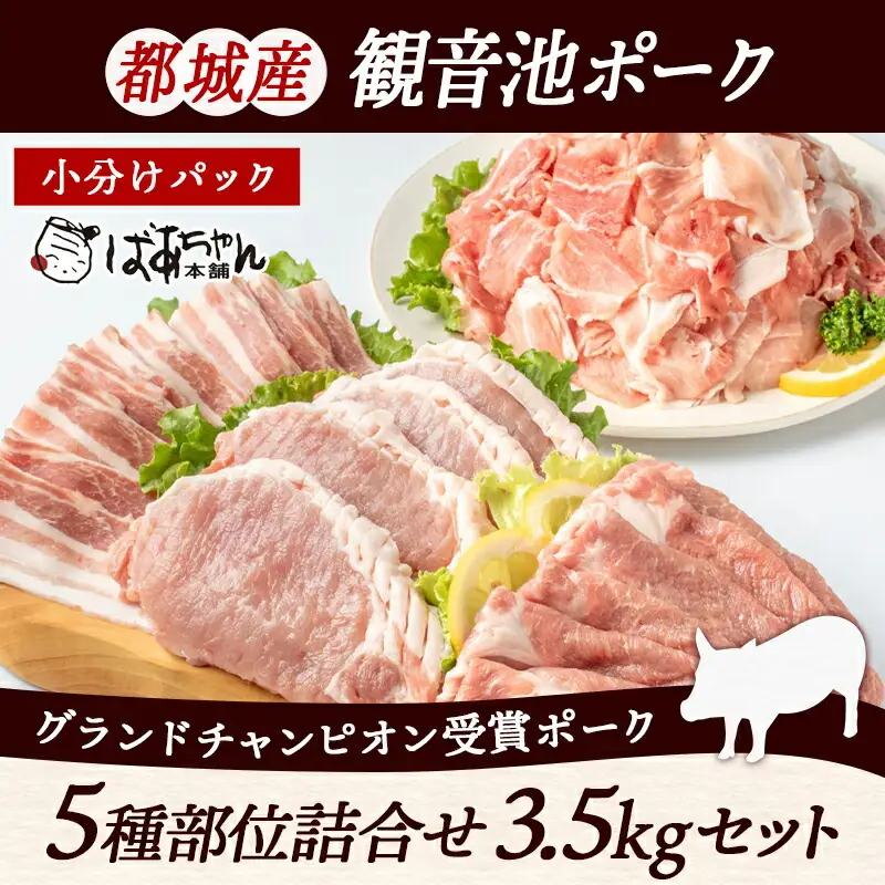 「観音池ポーク」詰合せ3.5kg〔18-1505〕_(都城市) 銘柄豚肉セット 豚ロースとんかつ用 500g 豚バラスライス 500g 豚肩ローススライス肉 500g×2 ウデ・モモ切落とし 300g×5