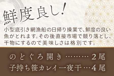 ノドグロ・笹カレイセット【のどぐろ一夜干し かれい一夜干し 干物セット のどぐろ干物 2尾 1尾あたり120～140g 笹カレイ干物 4尾 1尾あたり50～60g 島根県産 大田市産 ノドグロ 笹カレイ カレイ 干物 真空パック 冷凍】