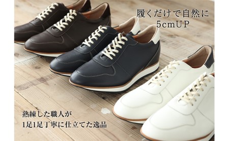 レザースニーカー 本革 5cmアップ シークレットスニーカー ネイビー 26.0cm