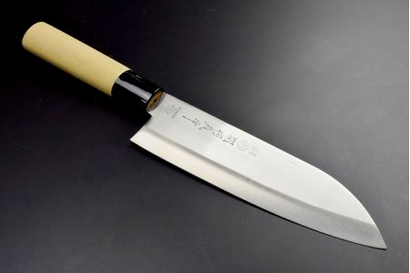 ステンレス製和包丁3点セット (三徳・出刃・刺身)　関鍔蔵作　白木柄