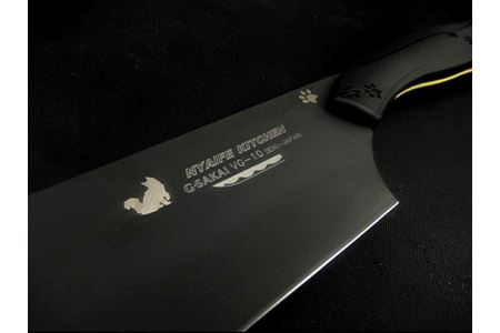 H60-12 NYAIFE KITCHEN （ニャイフキッチン）【ブラックブレード】 菜切り包丁 ブラック/イエロー メインクーンver
