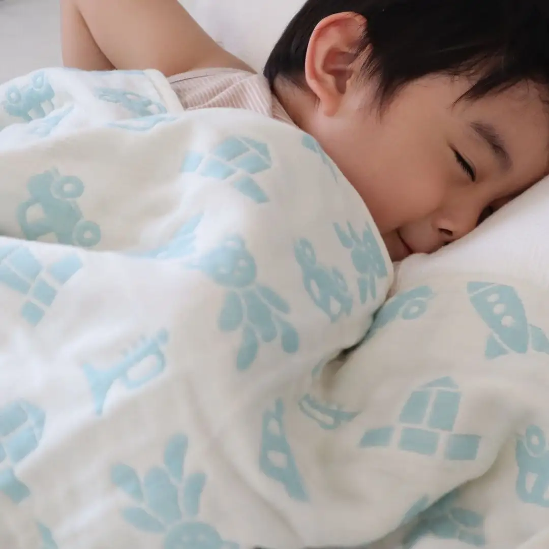 【babybear】多重ガーゼ ベビーハーフケット&タオル 7枚セット（ブルー）