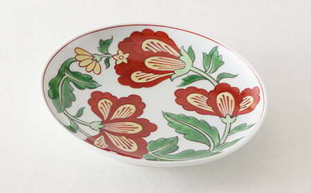 源右衛門窯 赤絵更紗唐花紋 皿 No.5 赤 器 食器 ケーキ皿 飾り皿 花紋 有田焼 A50-241