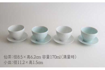 【波佐見焼】しのぎ 仙茶・小皿 湯呑み 8点セット 食器 皿 【一龍陶苑】 [CC41]  波佐見焼