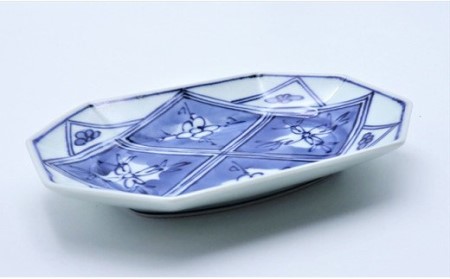 有田焼 青花 長八角取皿 格子紋2枚 あや千 皿 食器 うつわ 器 ギフト 贈り物 30000円 3万円 A30-696