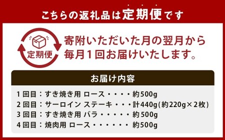 【4回定期便】牛肉 兵庫県産 黒毛和牛 人気4種 食べ比べ B 肉 ニク にく 牛
