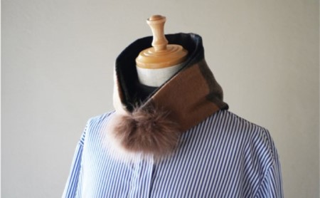 Made in Japan カシミヤティペット（モカ／ブラックチェック） RF254-NT【ファッション小物・ファッション・カシミヤティペット・カシミヤ】