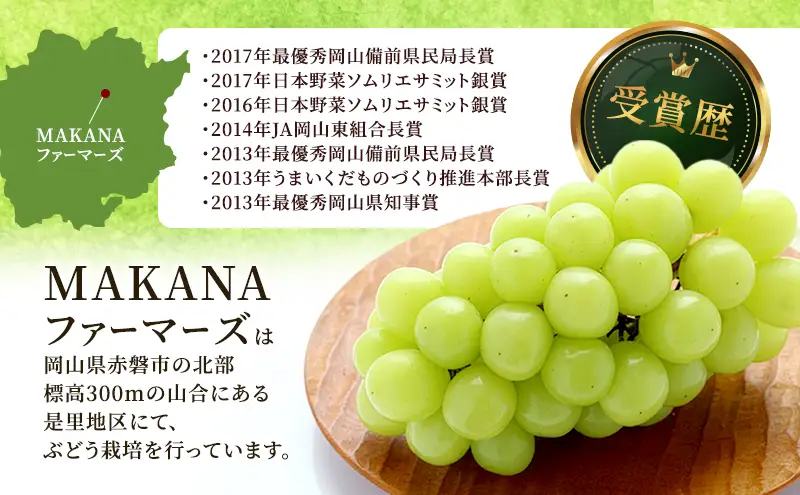 ぶどう 2026年 先行予約 シャイン マスカット 1房 700g～800g 大粒 種無し ブドウ 葡萄 岡山県 赤磐市産 国産 フルーツ 果物 ギフト MAKANAファーマーズ 果物類 シャインマスカット 
