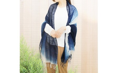 藍染ヘンプ大判ショール　伝統産業　阿波藍　ファッション　ショール　ギフト　母の日　敬老の日　クリスマスプレゼント　藍染