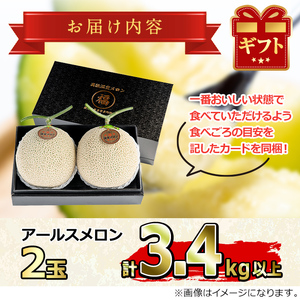 高級 アールスメロン 大玉2玉 (計3.4kg以上) フルーツ 果物 果実 数量限定 期間限定 贈答 贈り物【マル福園芸組合】【0281111a】