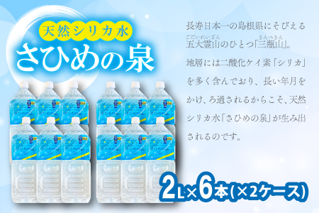 ナチュラルミネラルウォーター「さひめの泉」2L×6本×2箱【水・ミネラルウォーター 2000ml 水 2L 12本 天然水 ミネラルウォーター 軟水 シリカ水 シリカ ペットボトル】