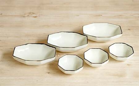 有田焼  長角八角小鉢 豆八角小鉢 6点セット【金善製陶所】和食器 食器 器 うつわ 豆鉢 小鉢 小付 小皿 6個セット アイボリー シンプル 金善窯 食器セット 鉢 ボウル  A40-435
