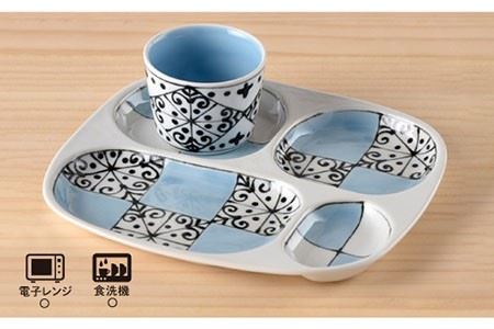 【波佐見焼】おつまみ プレート・ミニカップ ペアセット 「市松」ブルー 食器 皿 【大新窯】 [DC53]  波佐見焼