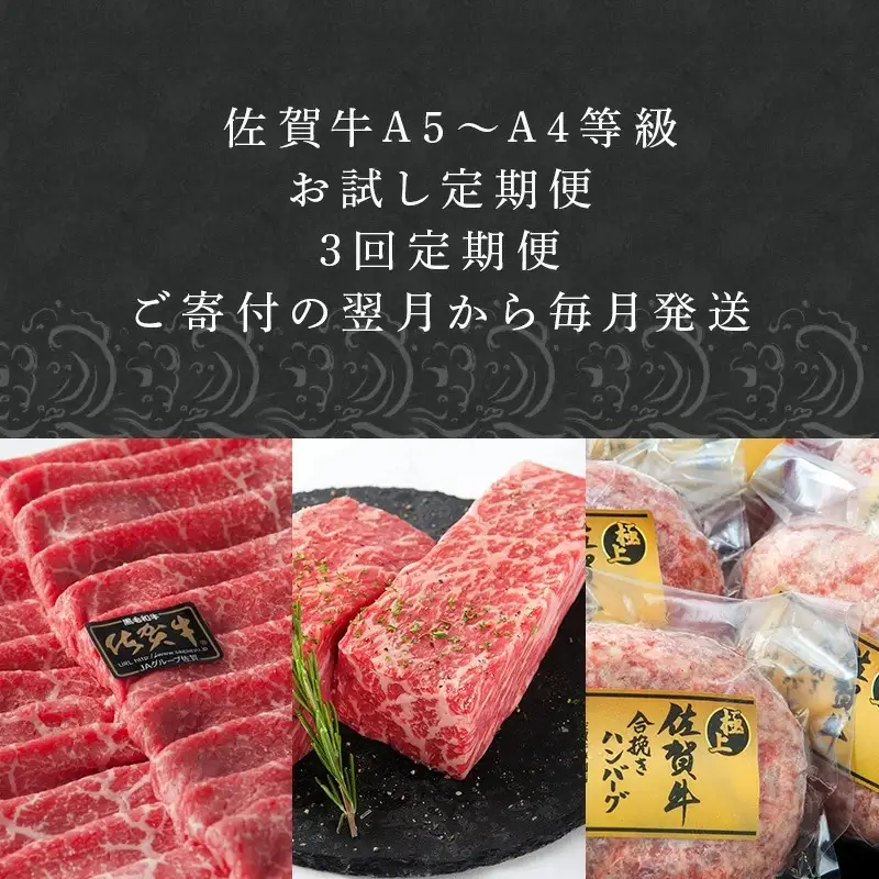 「定期便全3回」 佐賀牛 お試し定期便 寄附翌月から発送 モモスライス400g 6種盛360g ハンバーグ140g×6 (合計1.6kg) A5～A4等級 ギフト 贈り物