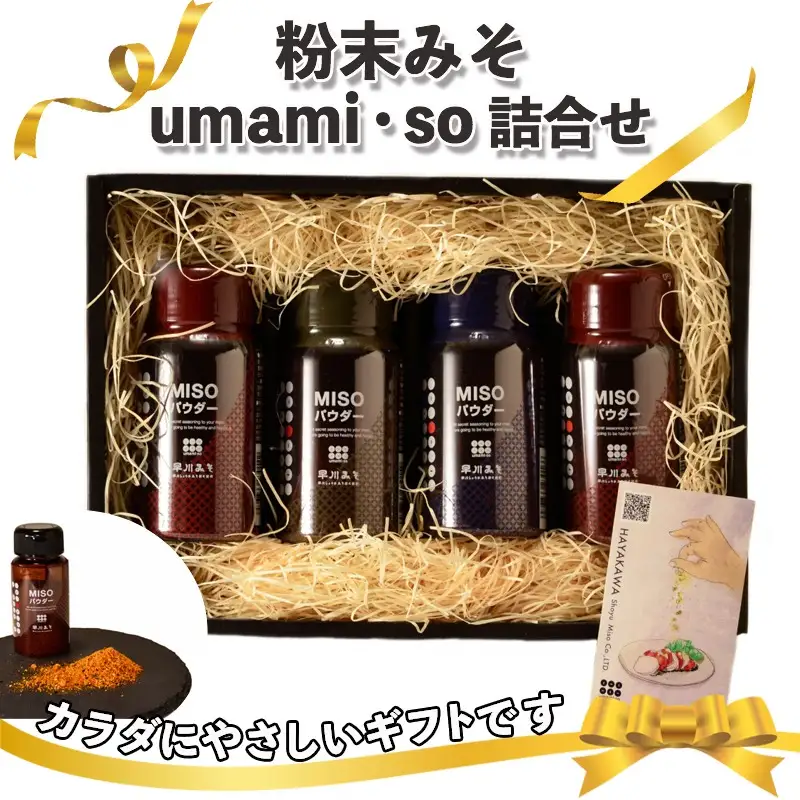 粉末みそ umami・so 詰合せ〔AA-F202〕 _(都城市) 発酵食品 粉末味噌 柚子/ゆず 胡麻/ごま スパイス ふりかけにも 調味料 隠し味 醤油 フレーバー 大豆 麦 料理 贈答 伝統 パウダー