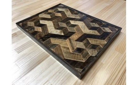 AV5　KOZAinoOBON【古材のお盆】ジオメトリックパターン　【 古材 お盆 和風 ランチョンマット トレイ トレー レトロ 手作り 木製 木目 幾何学模様 】