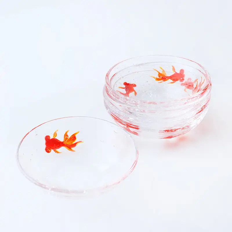 ＜ガラス作家 松尾具美＞金魚豆皿 5枚セット 硝子 ガラス 豆皿 セット 皿 金魚 松尾具美 贈り物 ギフト F6L-1265