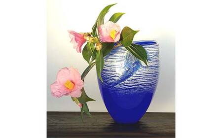 ＜ガラス作家 池本美和＞花入れ「青雲龍」 吹きガラス 硝子 ガラス 花器 花瓶 池本美和 贈り物 ギフト F6L-502