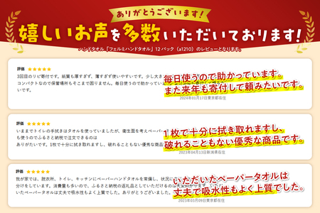 水に強い 破れにくい ペーパータオル 「フェルミハンドタオル」 12パック パルプ100％ 柔らか 厚手 しっかり吸収 2枚重ね ハンドタオル キッチンペーパー 日用品 消耗品 富士市 [sf002-045]