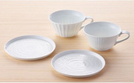 【陶器市特集】【波佐見焼】白磁手彫 スープカップ プレート ペアセット 食器 皿 【一真窯】 [BB01] 波佐見焼