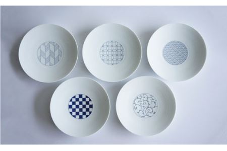 【波佐見焼】【おしゃれなデザインが大人気！】和モダン青 19cm 皿 5枚セット【永峰製磁】【eiho】 [RA03] 波佐見焼